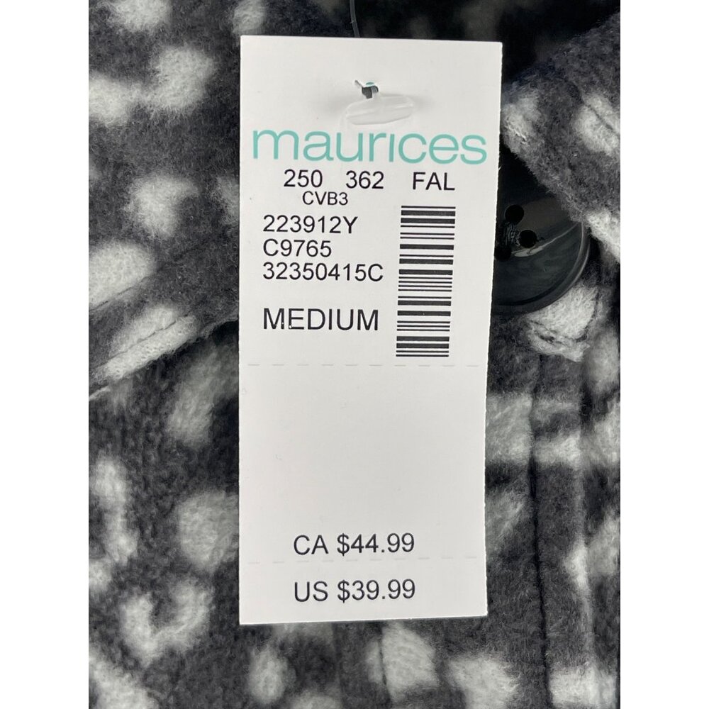 Maurices Medium Gray & White Leopard Print Button-Up Fleece Shacket  w pockets - Picture 8 of 10